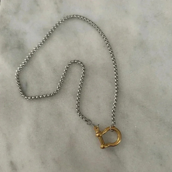 Gold Chain Two Tone Silver Horse Bit Chunky Necklace - Picture 2 of 4